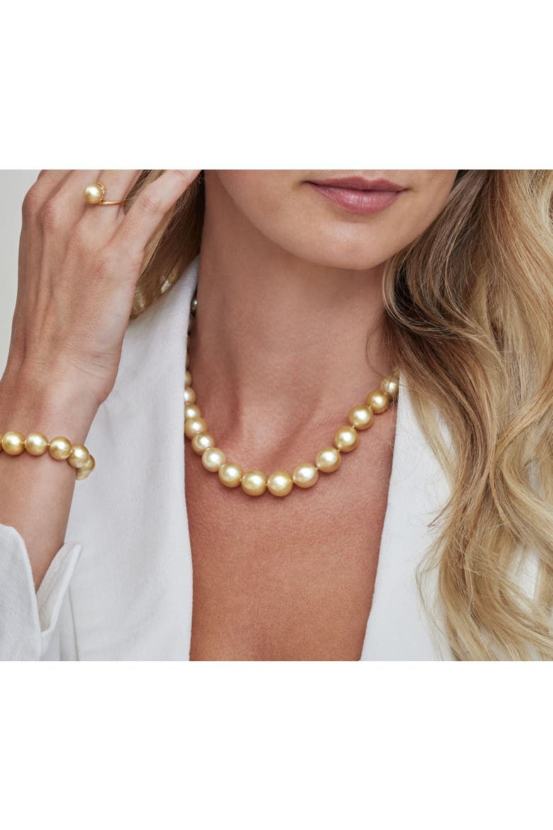10-12mm Golden Round South Sea Pearl Necklace - AAA Quality, Alternate, color, Golden Pearl
