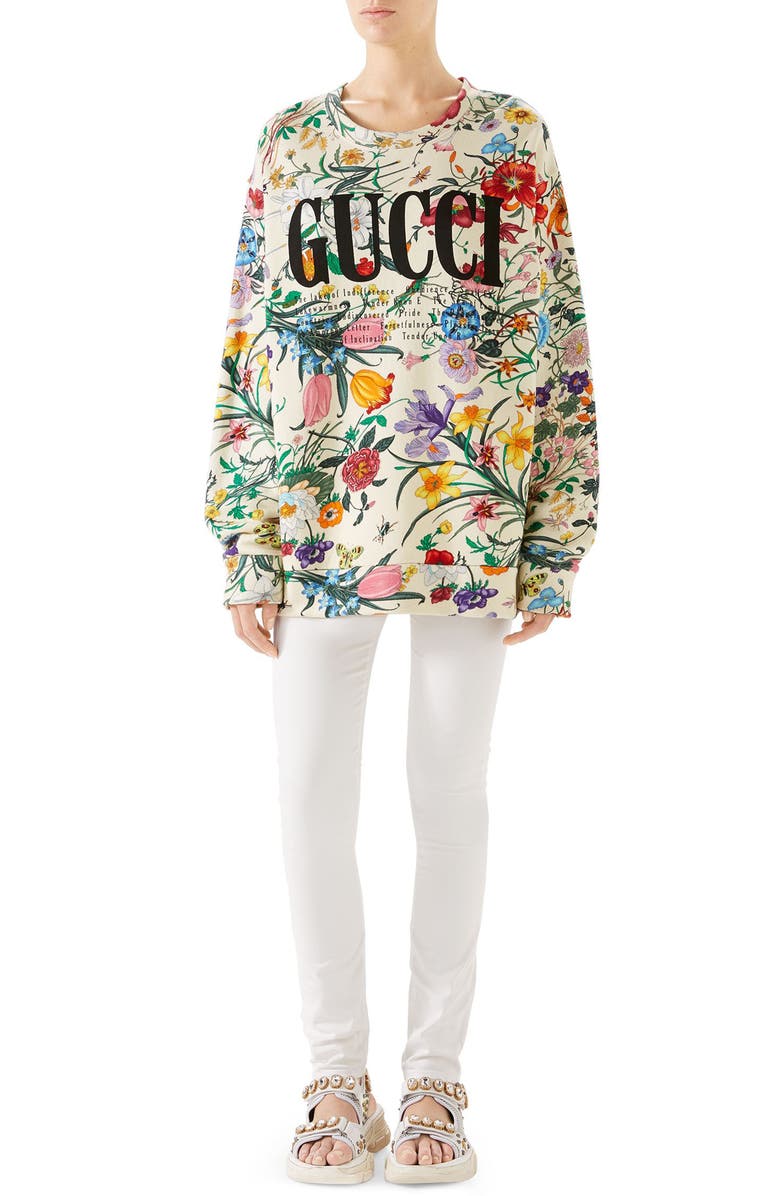 Gucci Floral Print Cotton Jersey Sweatshirt, Alternate, color, 