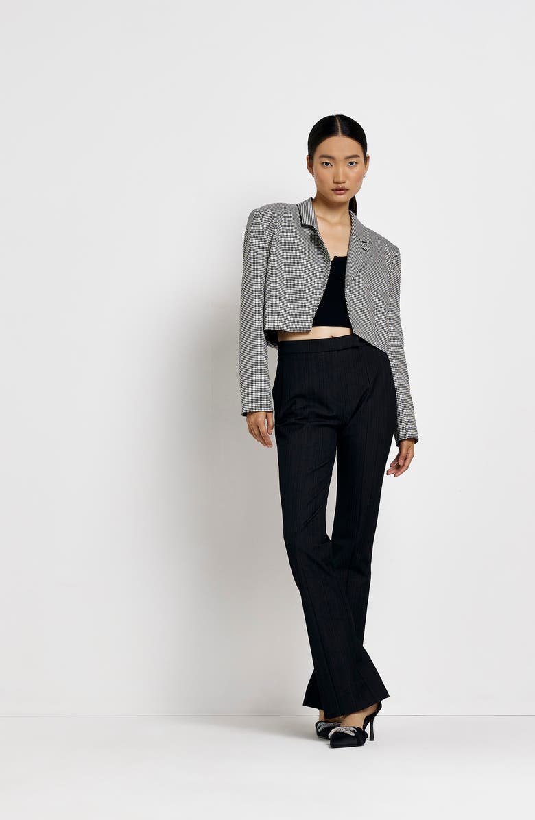 River Island Houndstooth Check Crop Blazer, Alternate, color, Black