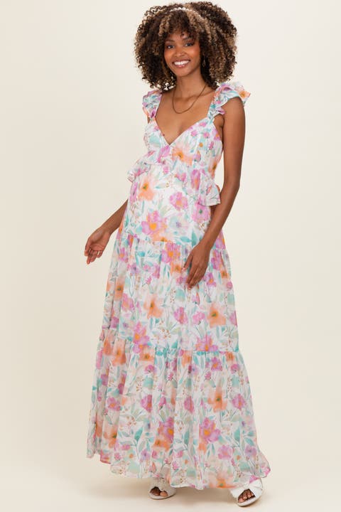 Floral Ruffle Accent Maxi Dress