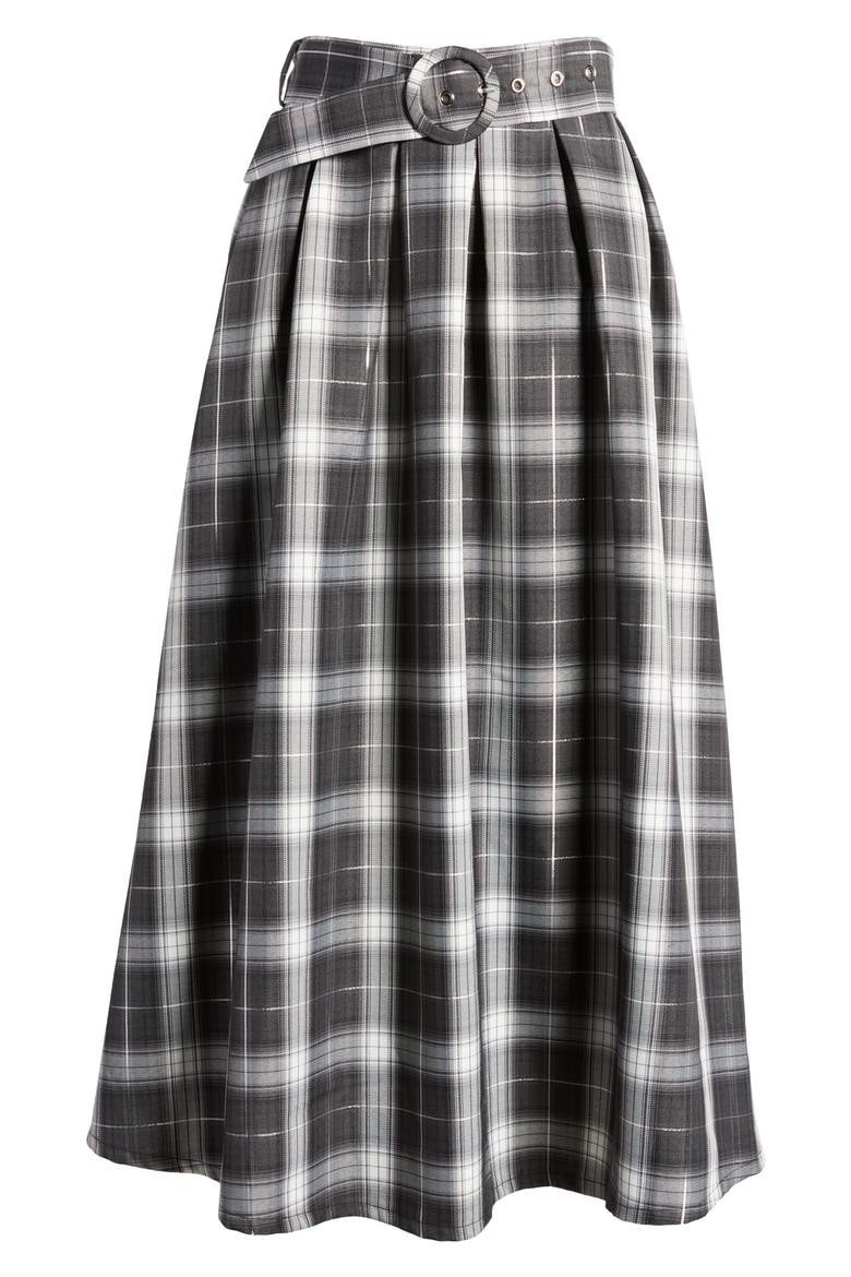 Olivia Plaid Belted Skirt, Alternate, color, BLACK