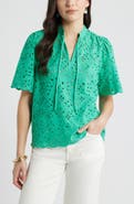 Caslon® Eyelet Split Neck Cotton Top