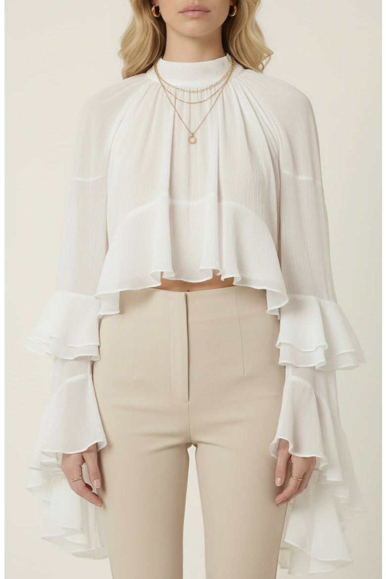 Sheer Ruffle Sleeve Blouse, Main, color, White