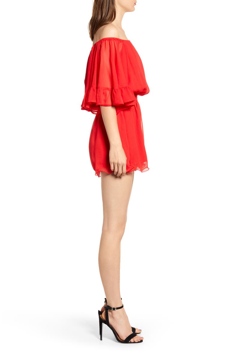 Off the Shoulder Ruffle Sleeve Romper, Alternate, color, RED