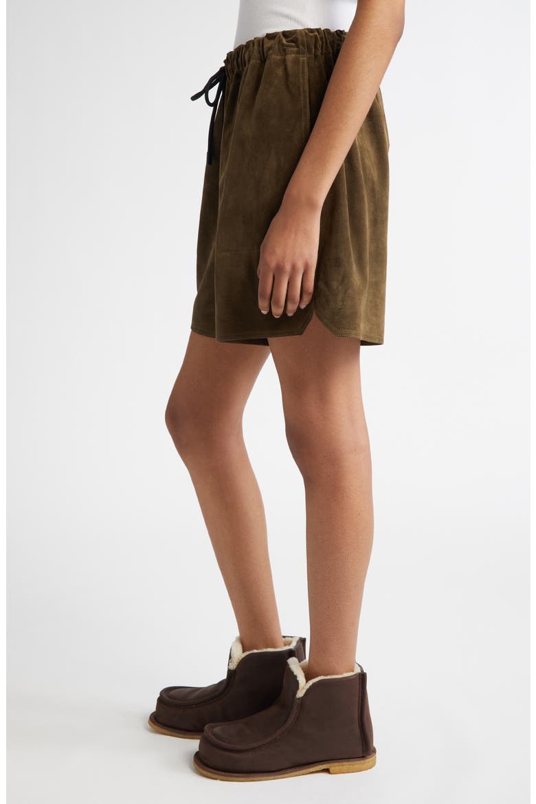 Suede Drawstring Waist Shorts, Alternate, color, KHAKI