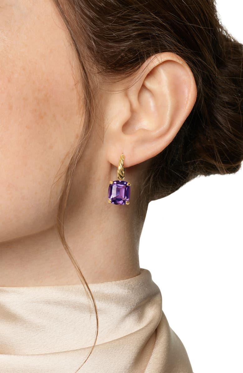 David Yurman Marbella Stone Drop Huggie Hoop Earrings, Alternate, color, 18K Yellow Gold/ Amethyst