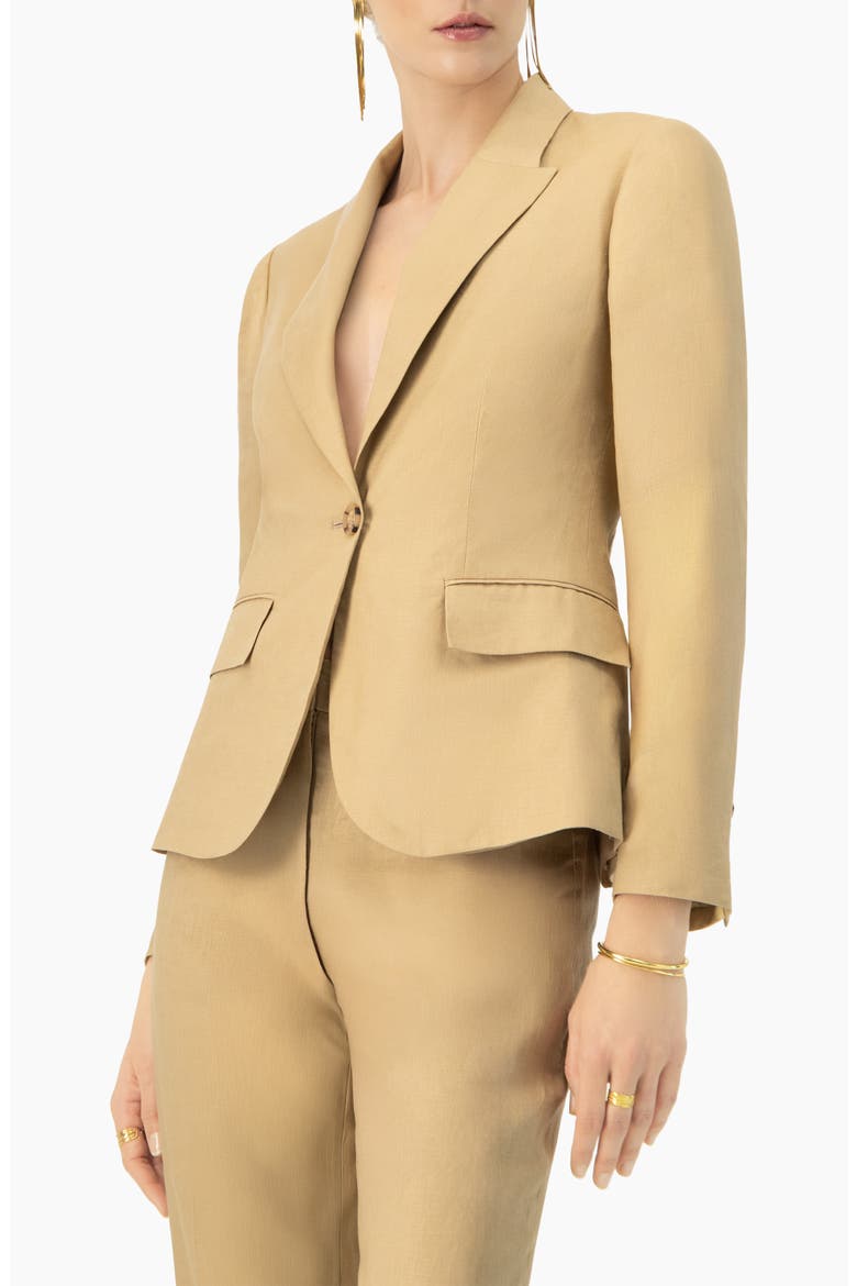 Single-Button Tailored Linen Blazer, Alternate, color, Beige