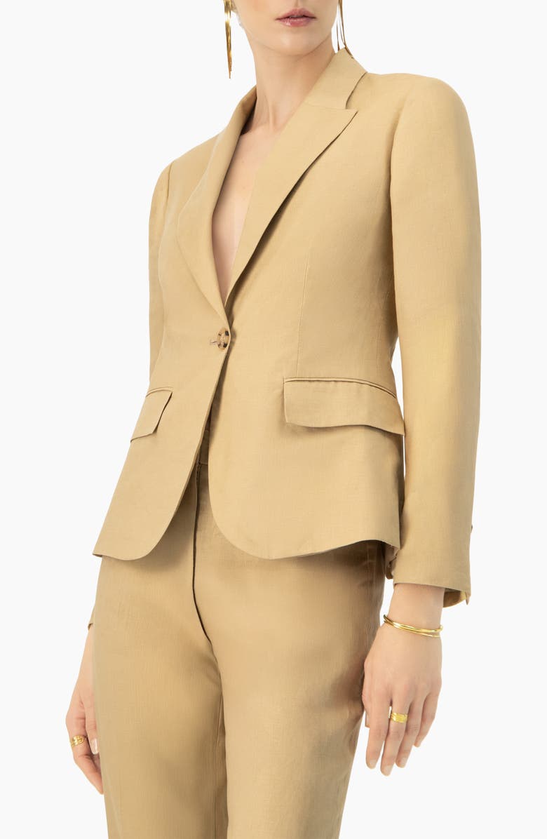 IVONNE Single-Button Tailored Linen Blazer, Alternate, color, Beige