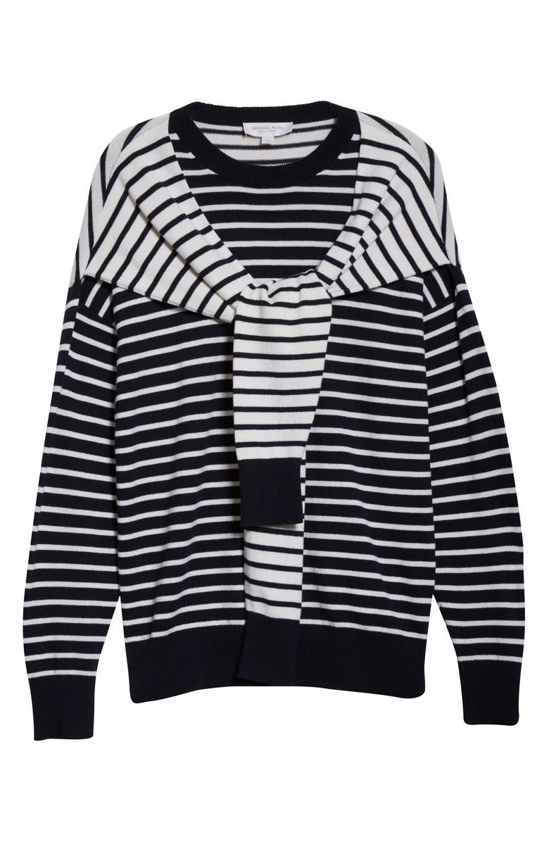 Michael Kors Collection Sleeve Detail Stripe Cashmere Sweater, Alternate, color, 