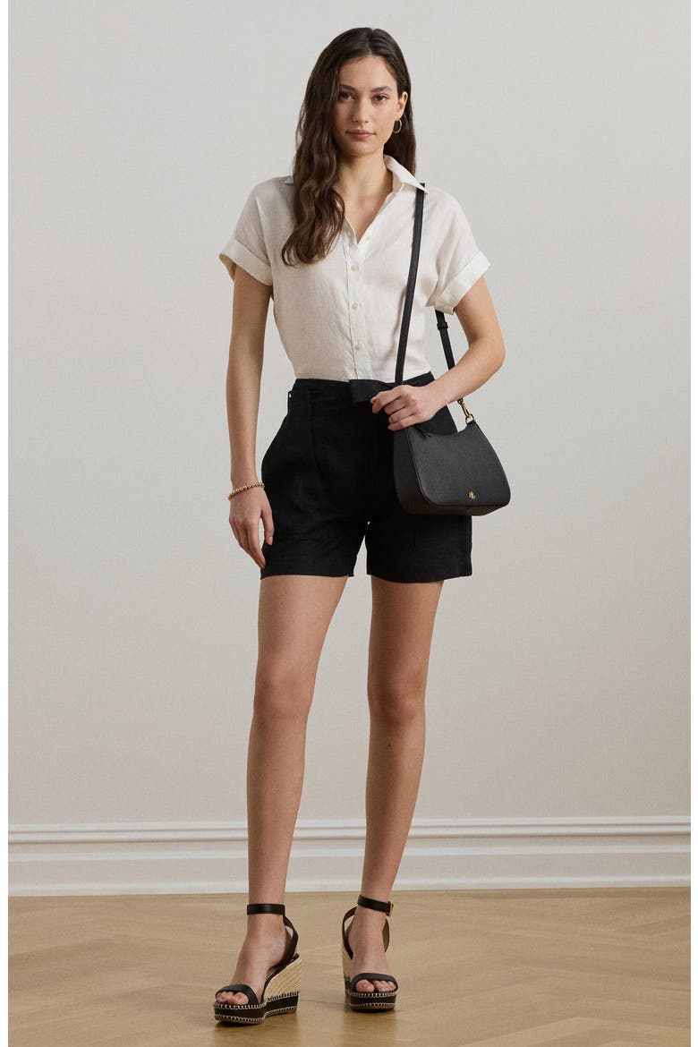 Short Sleeve Linen Button-Up Shirt, Alternate, color, WHITE