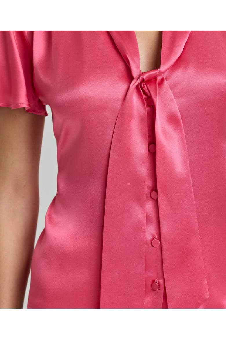 Celeste Liberty Silk Satin Tie Neck Blouse, Alternate, color, Coral