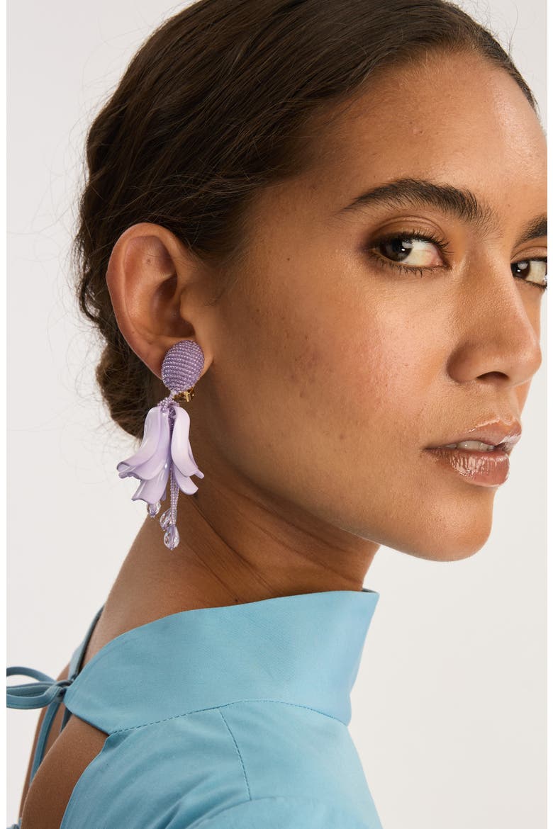 Impatiens Petal Dangle Clip-On Earrings, Alternate, color, LILAC