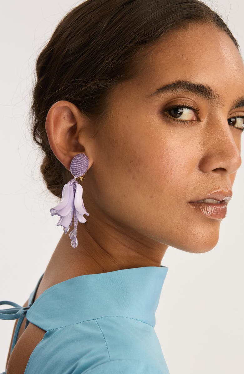 Oscar de la Renta Impatiens Petal Dangle Clip-On Earrings, Alternate, color, Lilac