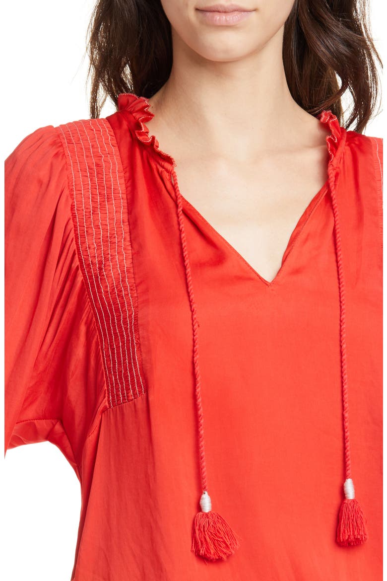 Mara Tassel Tie Split Neck Top, Alternate, color, CINNABAR
