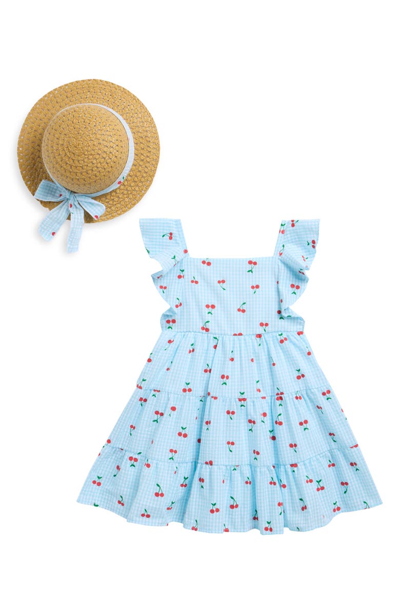 BLUEBERRY Kids' Cherry Dress & Hat Set, Main, color, Light Turquoise