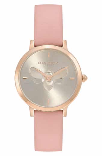 Olivia Burton Signature Bees Leather Strap Watch, 28mm