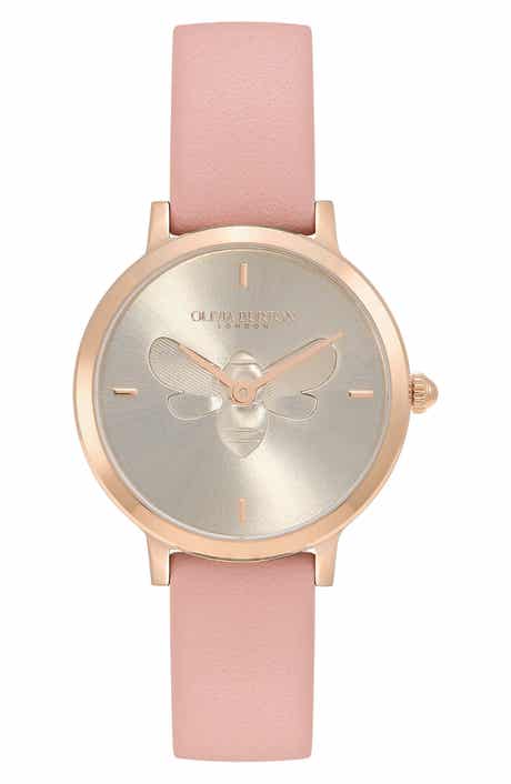 Olivia Burton Signature Bees Leather Strap Watch, 28mm