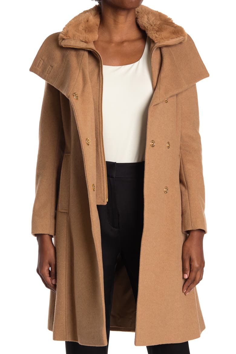 Faux Fur Belted Coat, Main, color, CAMEL