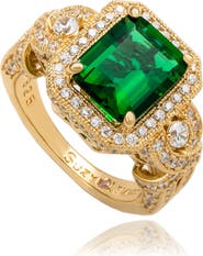 SUZY LEVIAN Emerald Cut Cubic Zirconia Halo Engagement Ring