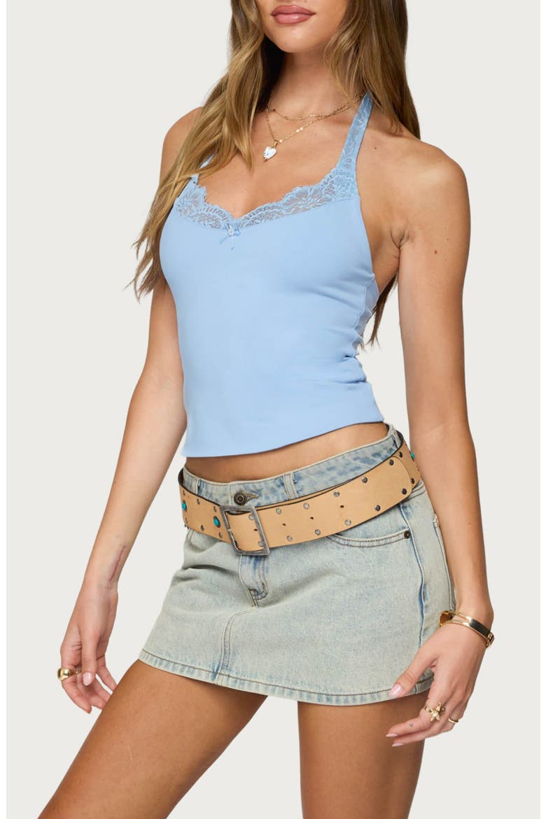 Jordie Lace Trim Halter Top, Alternate, color, LIGHT-BLUE