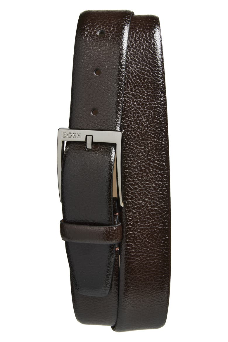Elloy Leather Belt, Main, color, DARK BROWN