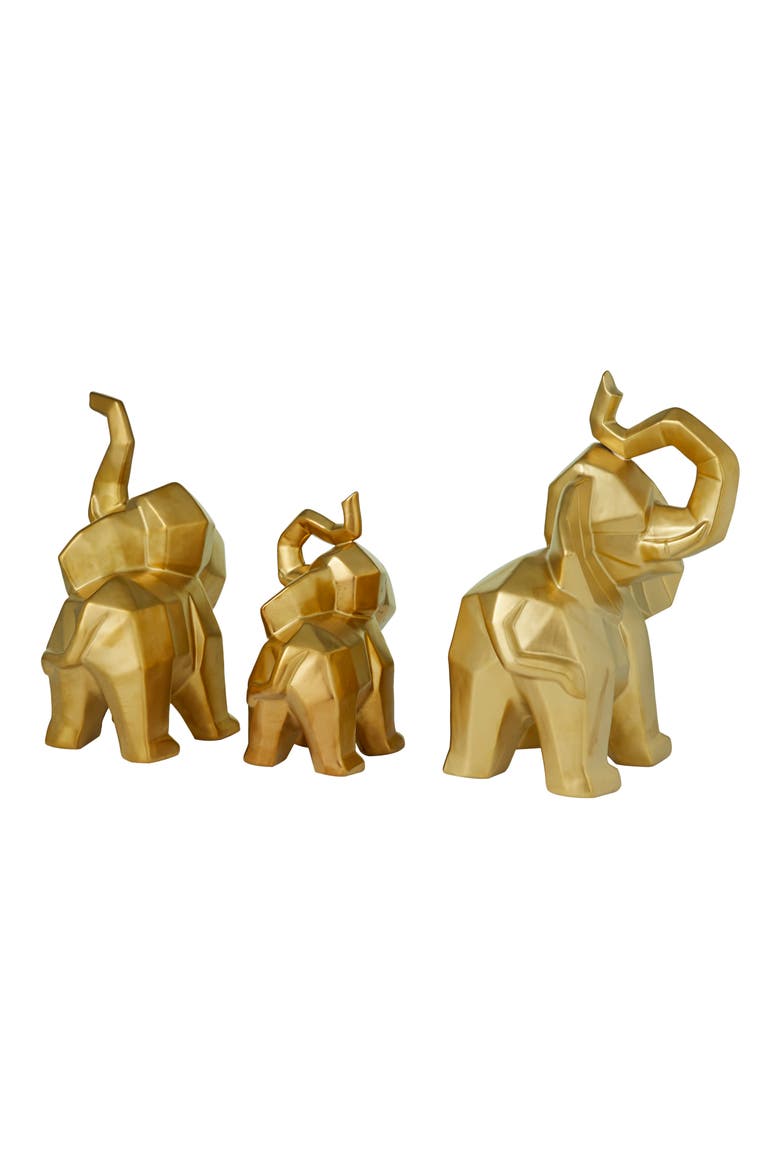 Goldtone Porcelain Glam Elephant Sculpture - Set of 3, Alternate, color, GOLD