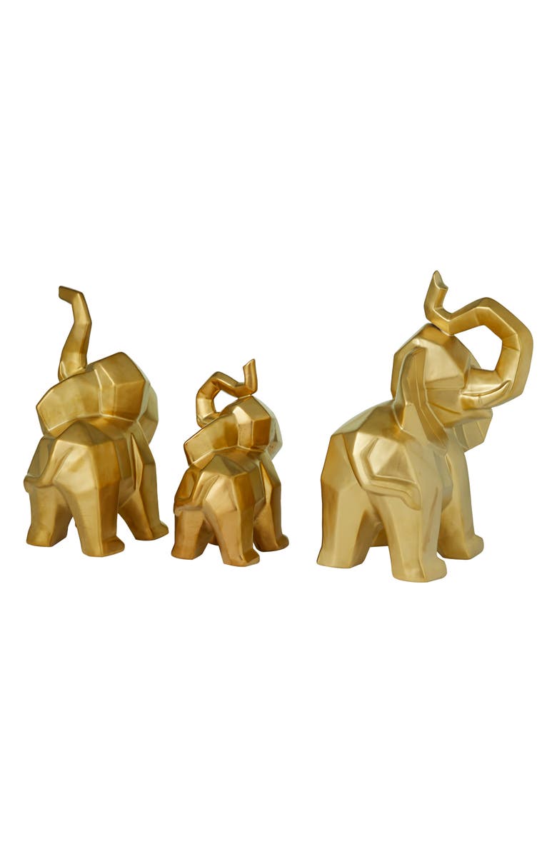 COSMO BY COSMOPOLITAN Goldtone Porcelain Glam Elephant Sculpture - Set of 3, Alternate, color, Gold