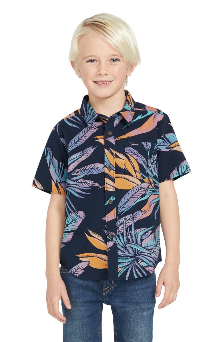 Volcom Kids' Indospray Floral Short Sleeve Button-Up Shirt, Alternate, color,