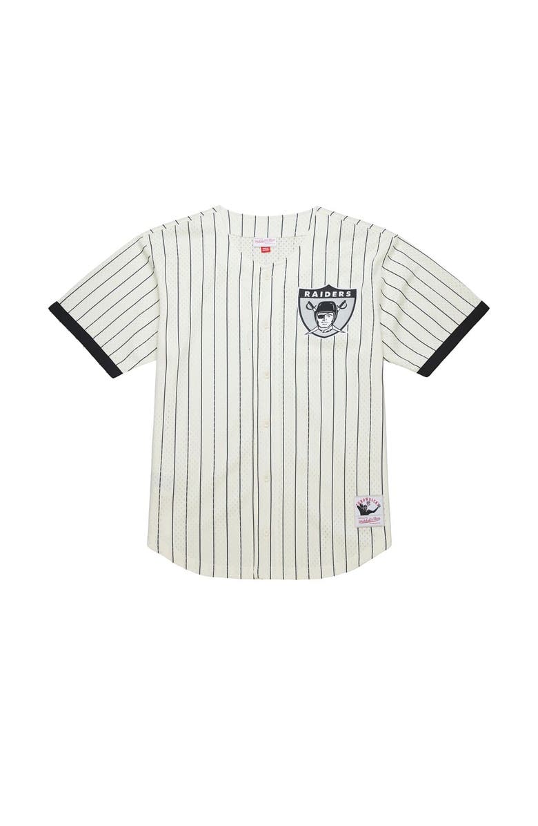 Mitchell & Ness Men's Mitchell & Ness  Cream Las Vegas Raiders Final Seconds Vintage Logo Mesh Button-Up Shirt, Alternate, color, 