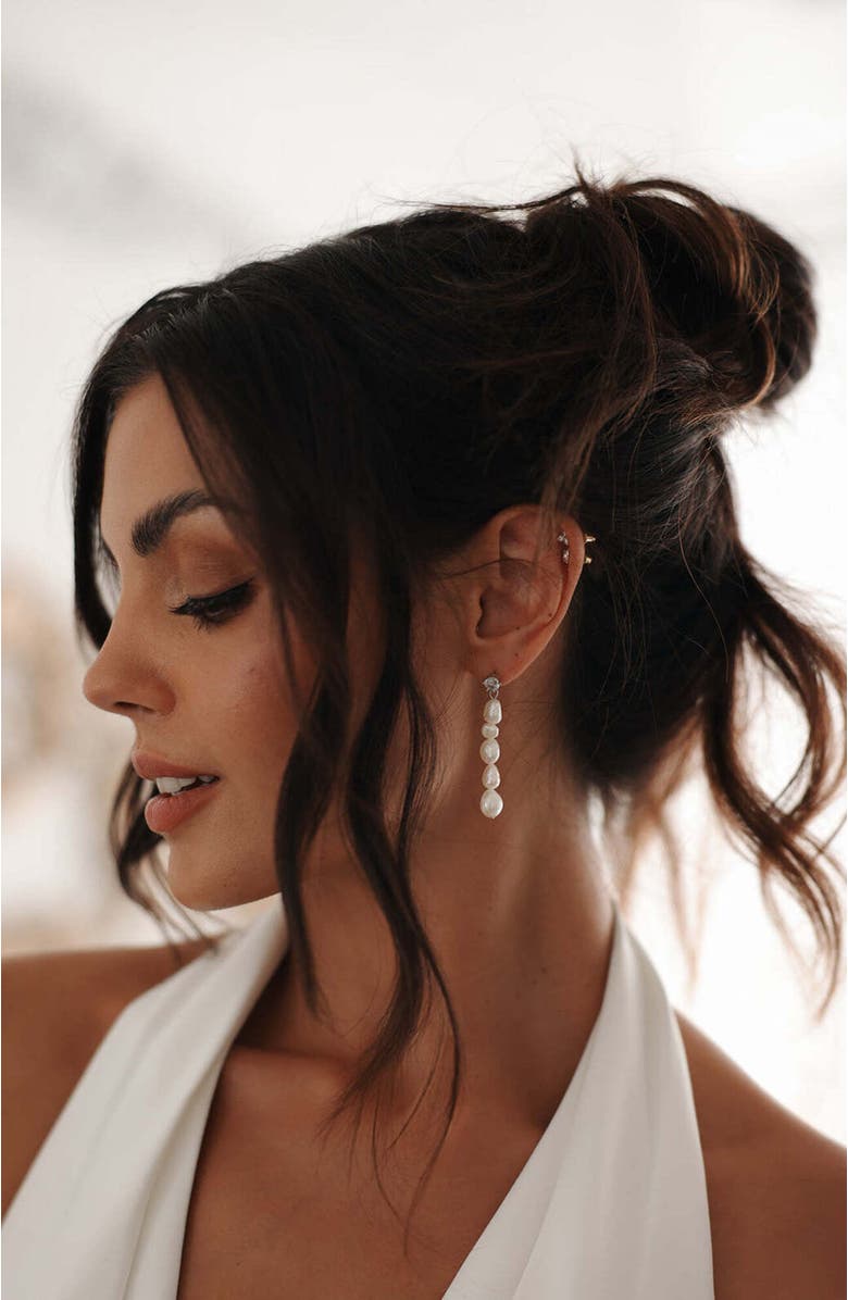 Untamed Petals Selena Pearl Drops, Alternate, color, Silver