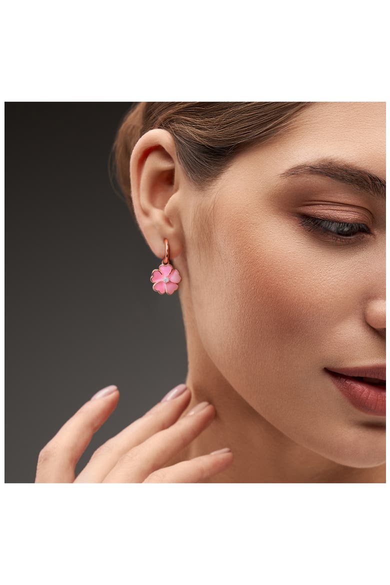 White Topaz & Enamel Flower Drop Earrings & Necklace Set, Alternate, color, PINK