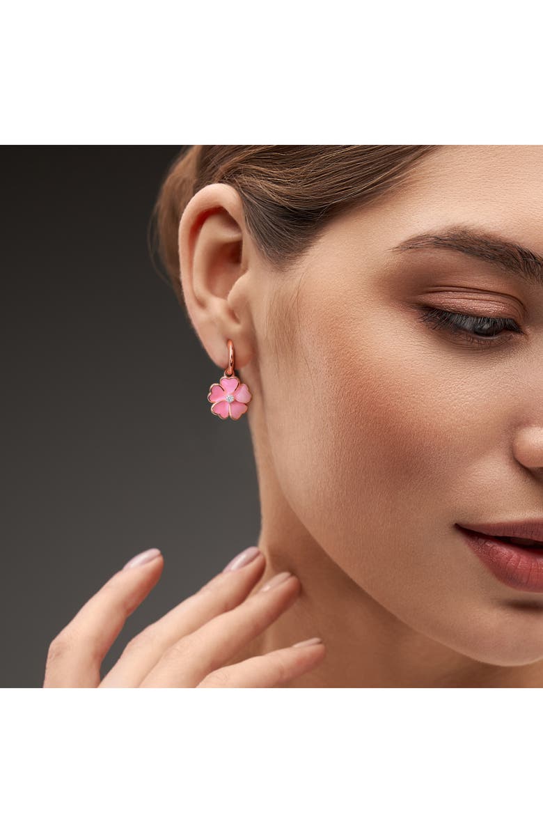 DELMAR White Topaz & Enamel Flower Drop Earrings & Necklace Set, Alternate, color, Pink