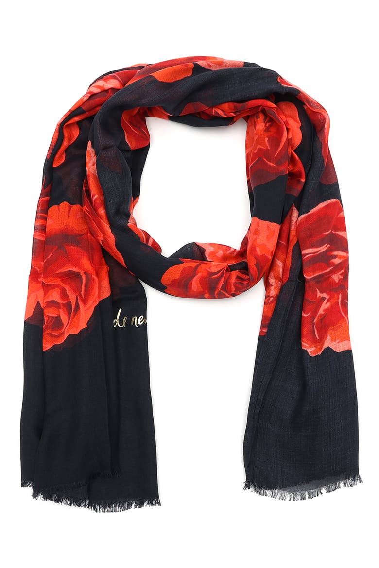 charming rose oblong scarf, Main, color, PLANETARY NAVY