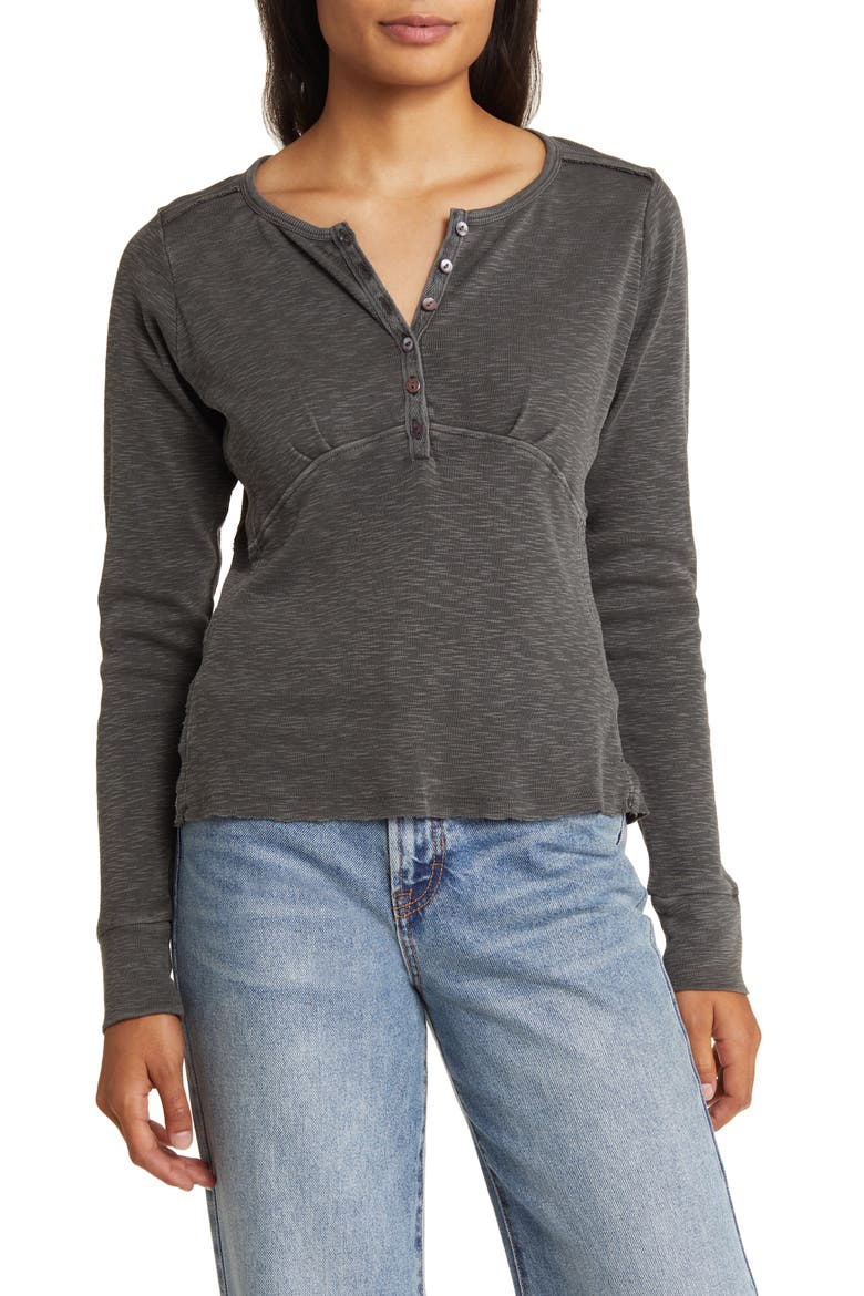 Long Sleeve Cotton Henley, Main, color, RAVEN