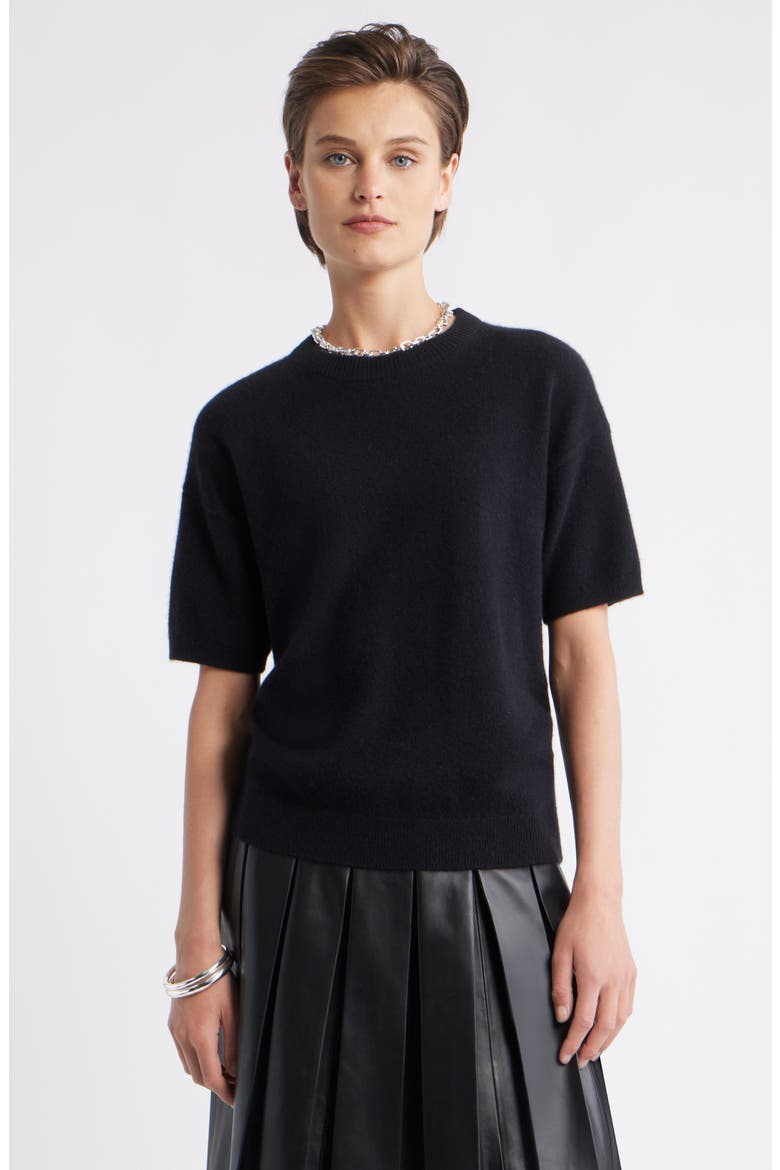Short Sleeve Cashmere Sweater, Main, color, BLACK ROCK