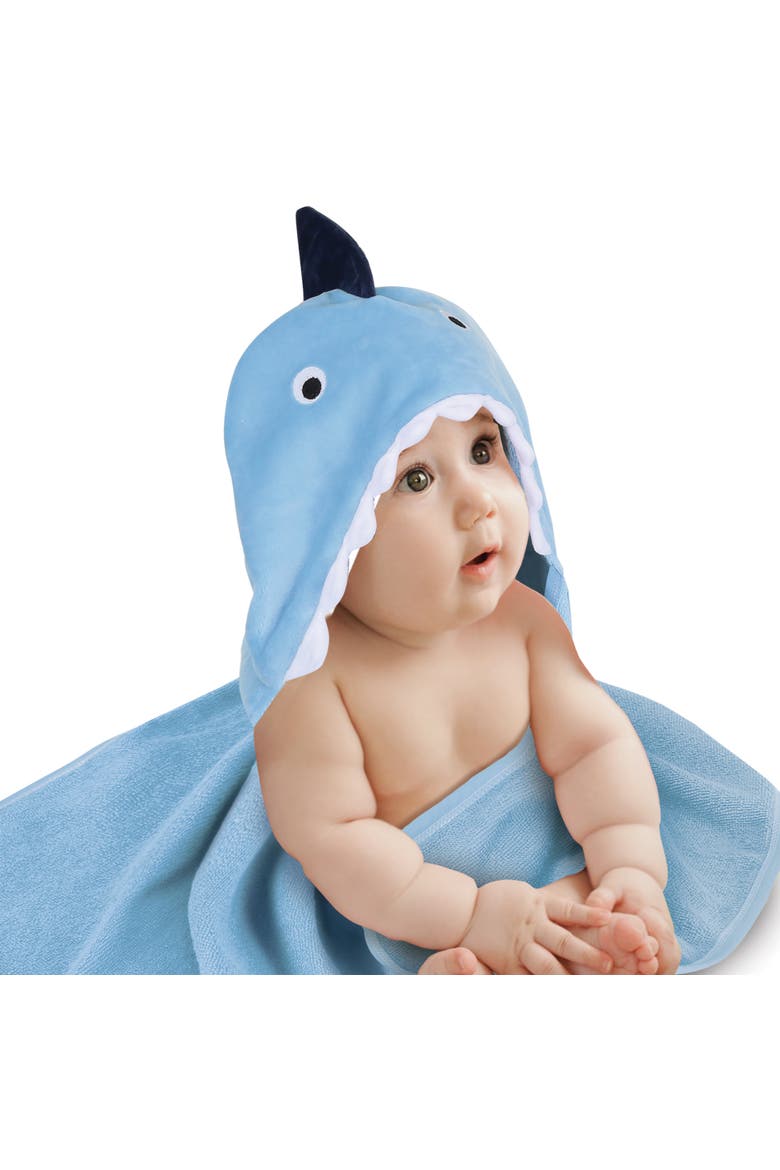 Baby/Infant Luxury Cotton Terry Shark Hooded Bath Towel, Main, color, Blue