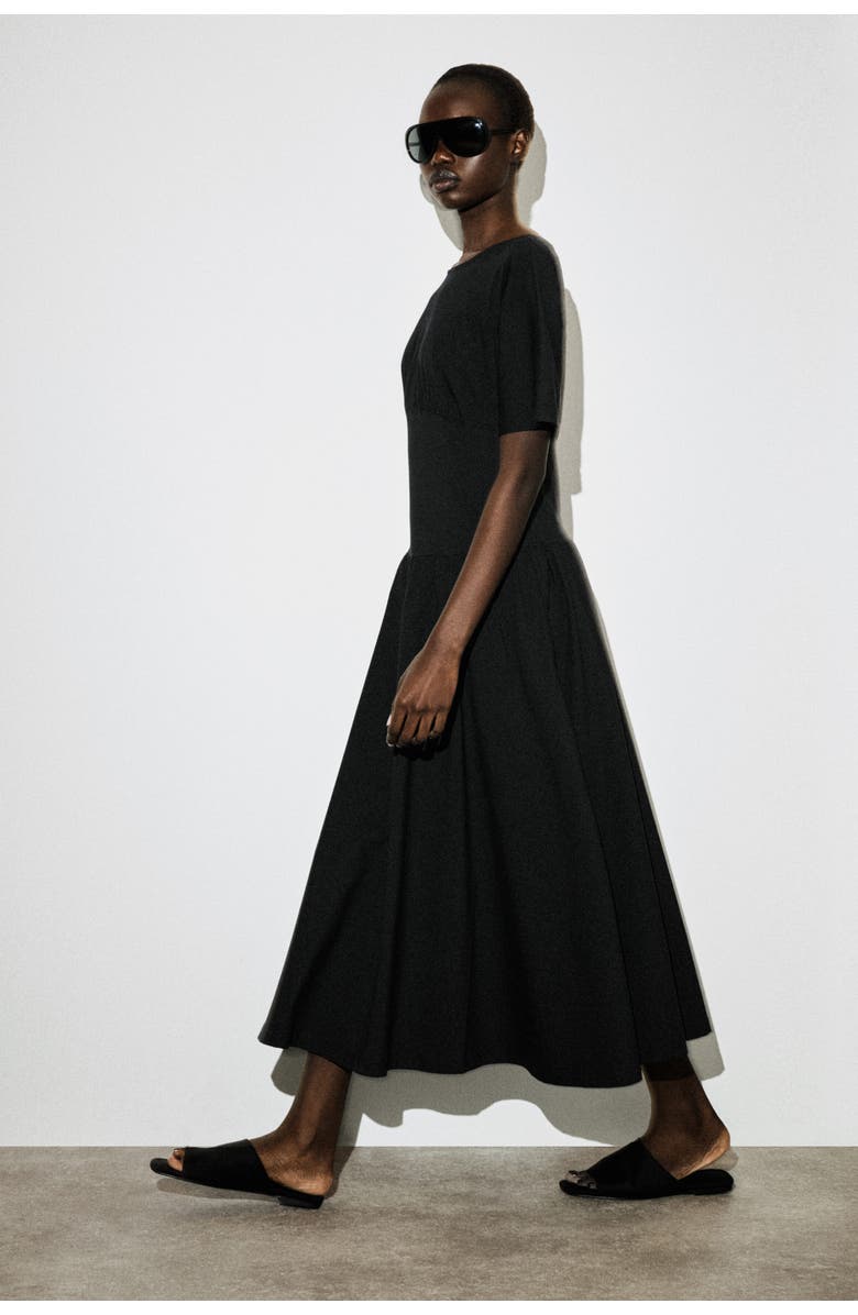 COS Waisted Cotton Midi Dress, Alternate, color, Black