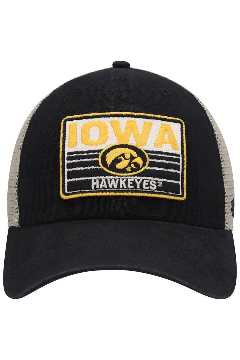 Men's '47 Black/Natural Iowa Hawkeyes Four Stroke Clean Up Trucker Snapback Hat, Alternate, color, Black