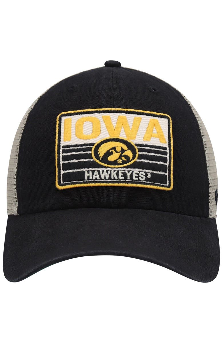 '47 Men's '47 Black/Natural Iowa Hawkeyes Four Stroke Clean Up Trucker Snapback Hat, Alternate, color, Black