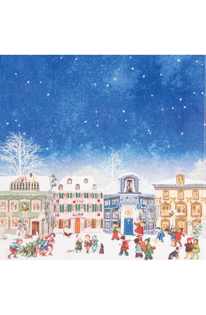 C&F Home Vintage Houses With Kids Printed Flour Sack Kitchen Towel, Alternate, color, Blue