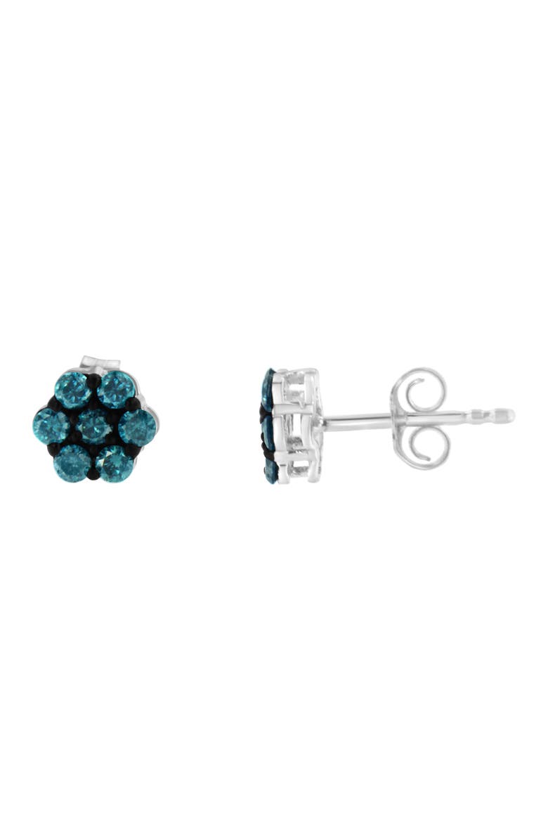 Haus of Brilliance Silver 1/2 Cttw Blue Diamond Floral Stud Earrings, Alternate, color, White