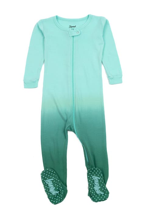 LEVERET Aqua Dip Dye Footed Pajamas