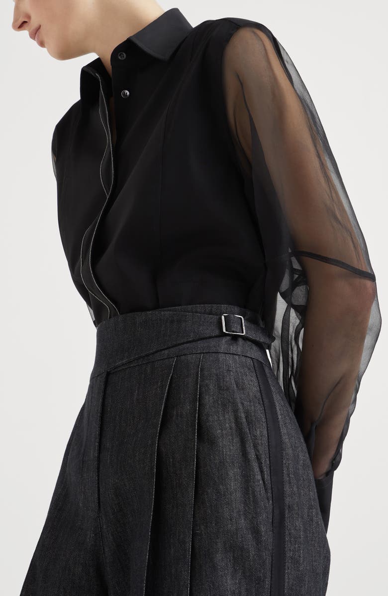 Brunello Cucinelli Cotton denim-effect twill loose tuxedo trousers, Alternate, color, 