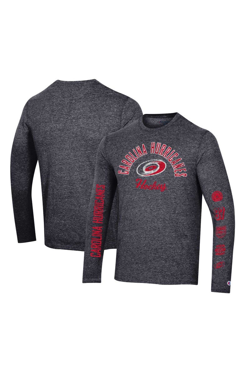 Champion Men's Champion Heather Black Carolina Hurricanes Multi-Logo Tri-Blend Long Sleeve T-Shirt, Alternate, color, 