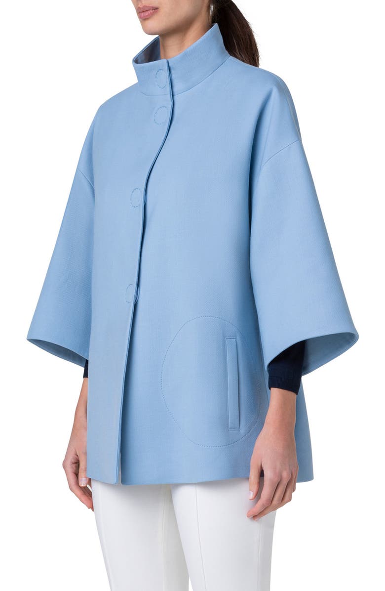 Akris punto Stand Collar Virgin Wool Car Coat, Alternate, color, 