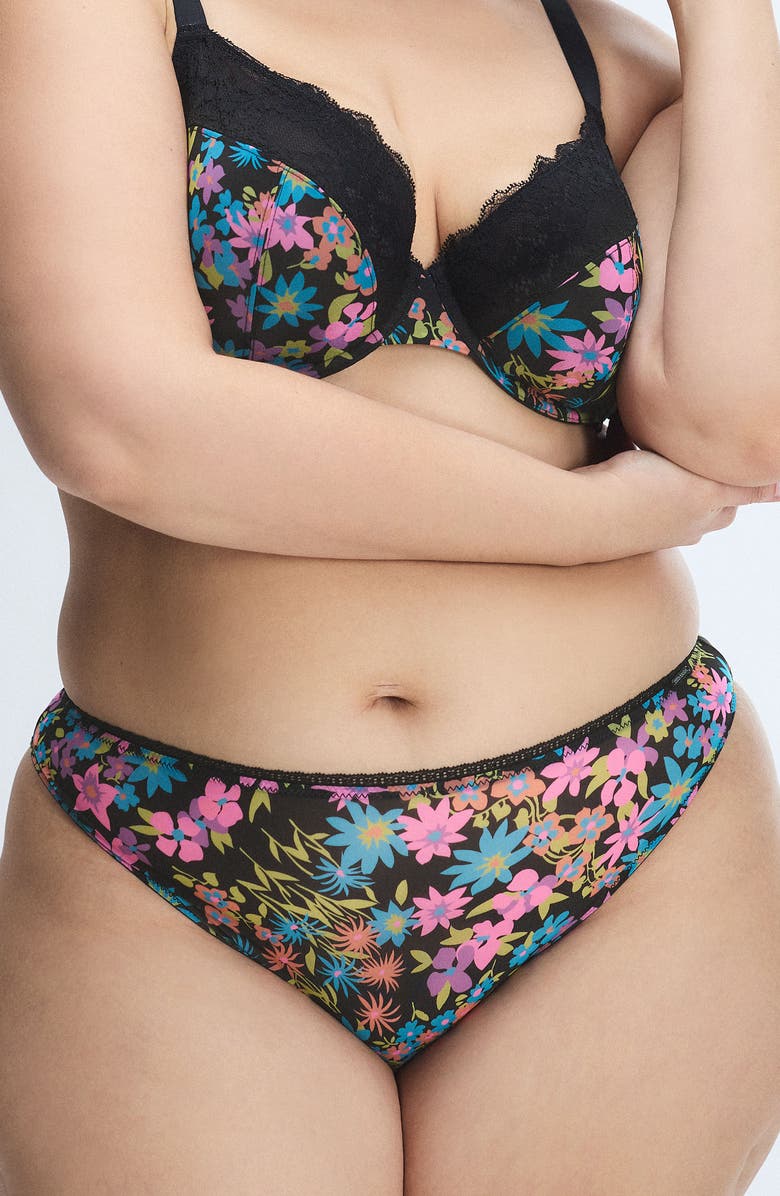 SAVAGE X FENTY Hopelace Romantic High Leg Bikini, Main, color, Black Caviar Flower Ditz Print