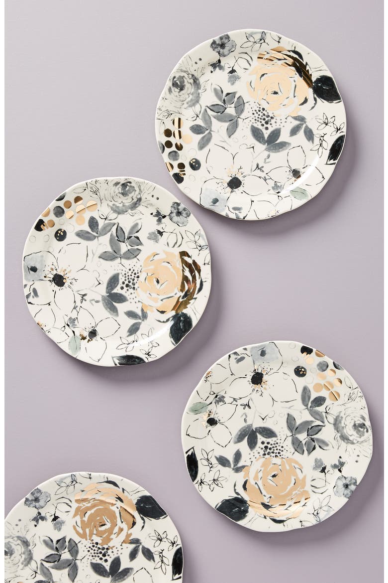 Anthropologie Set of 4 Side Plates, Main, color, PINK/ BLACK
