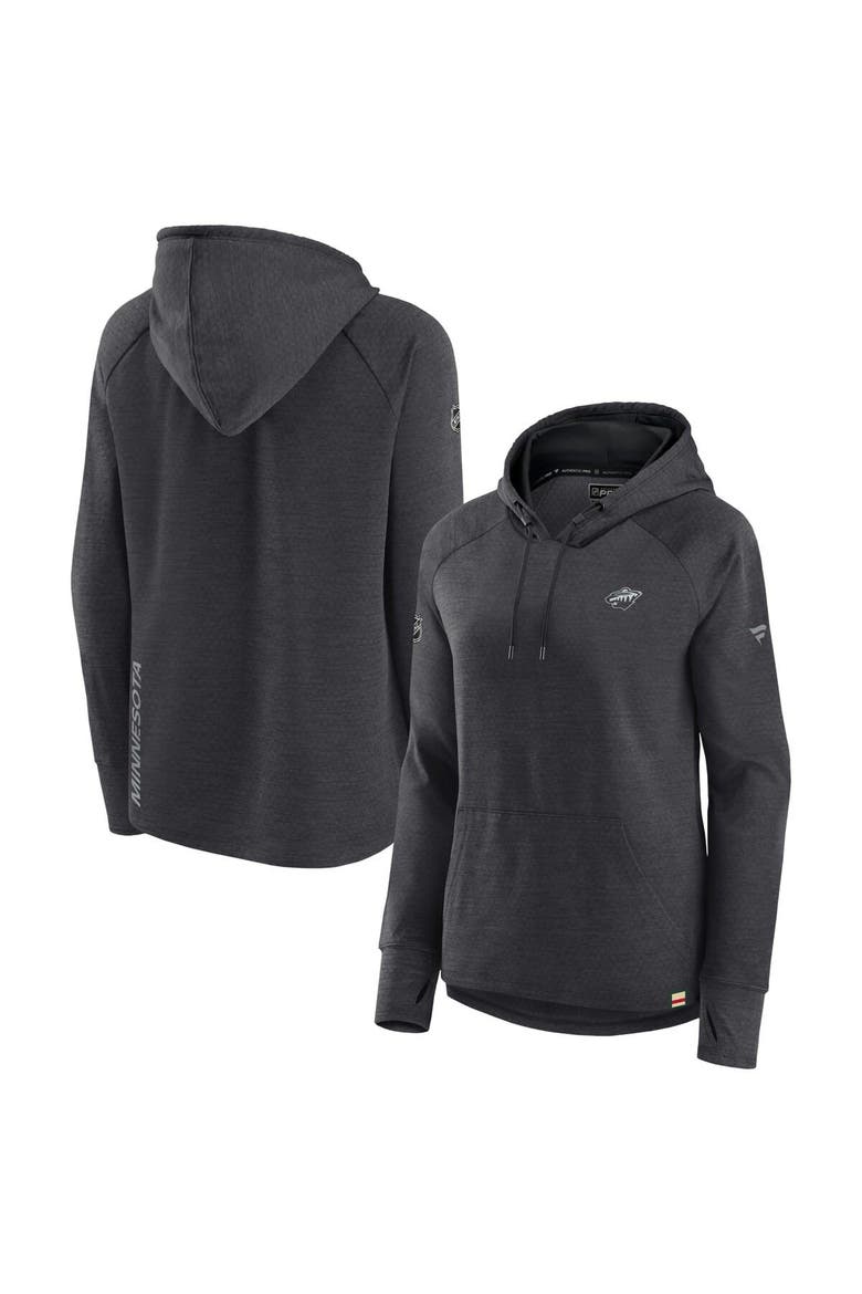 Women's Fanatics Branded  Heather Charcoal Minnesota Wild Authentic Pro Pullover Hoodie, Main, color, Heather Charcoal