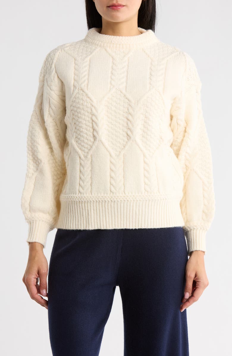 FRNCH Julia Cable Knit Sweater, Main, color, Creme