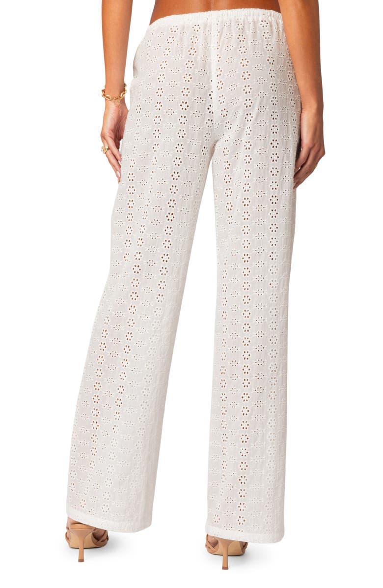 EDIKTED Lemon Lacey Cotton Eyelet Pants, Alternate, color, White